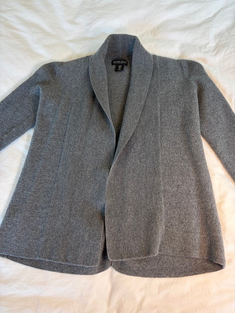 Adrienne Vittadini Gray Open Front Cardigan Women SM Collar Knit Sweater